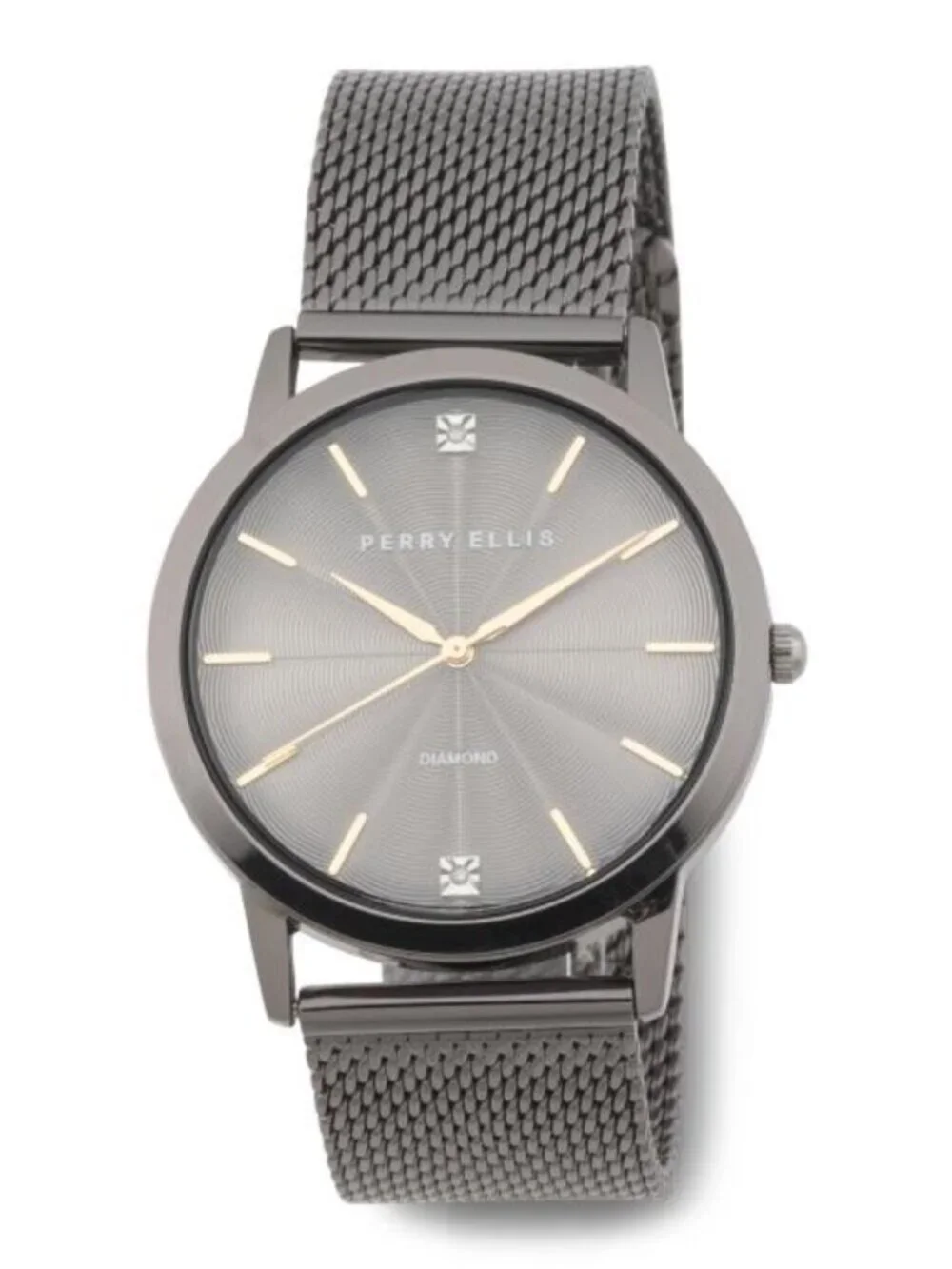 PERRY ELLIS Men's Gunmetal Mesh Strap Watch